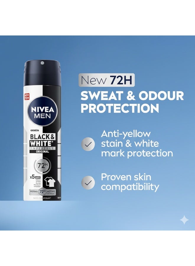 نيفيا بخاخ نيفيا للرجال المضاد للتعرق، حماية غير مرئية باللونين الأبيض والأسود، أصلي، 3x150 مل - Image 2